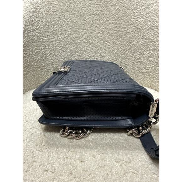 Chanel Boy Bag Medium Perforated Navy Blue Calfskin Leather with Silver Hardware - Picture 8 of 8